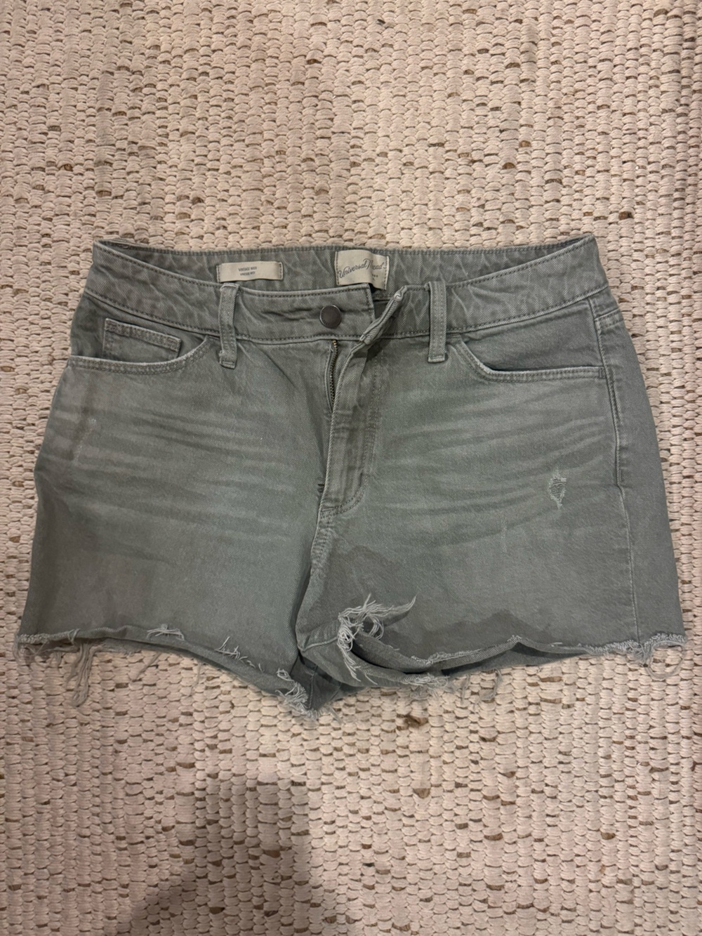 Washed Olive Frayed Hem Denim Shorts